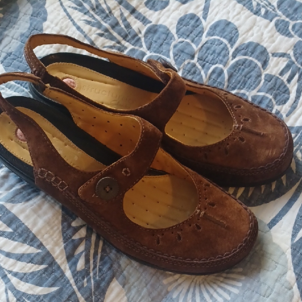 Unstructured By Clarks Brown Suede Leather Women's 9.5 Stitching Cottage Core